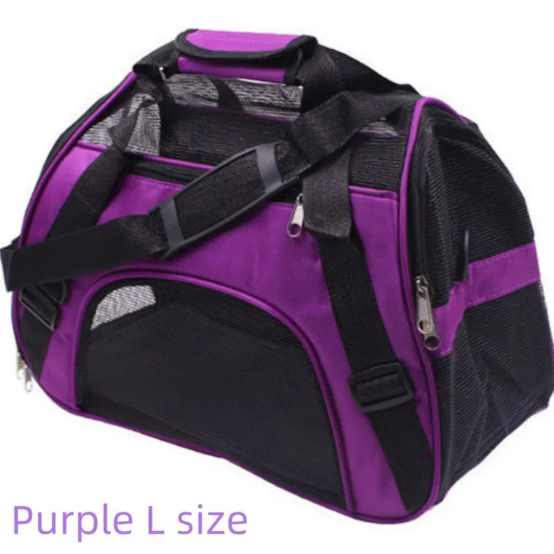 Pet Portable Foldable Four Sided Breathable Mesh Pet Bag Cat and Dog One Shoulder Travel Bag Crossbody Handbag Backpack Cat Bag