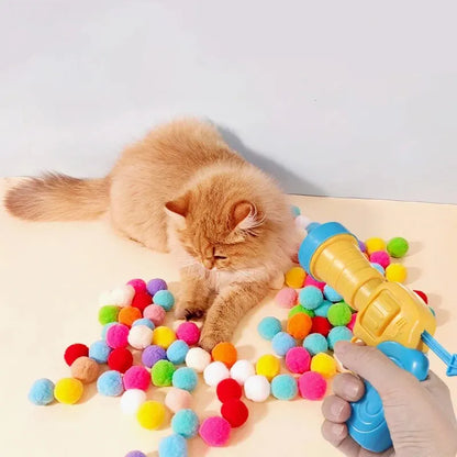 Cat Plush Ball Launcher Gun | Silent Interactive Toy | Mini Shooting Game | Stretchy Plush Balls