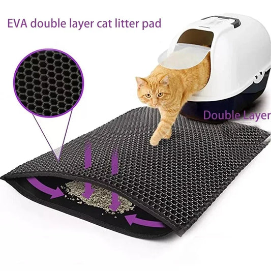 Double-Layer Cat Litter Mat | Waterproof & Non-Slip | Traps Sand & Litter | Washable | Bonus Gift Included
