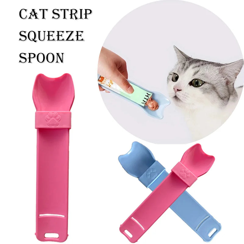 Cat Strip Squeeze Spoon for Lickable Wet Cat Treats Meat Puree No Mess Hands Free Pet Food Scoop Portable Anti Spill Cat Feeder