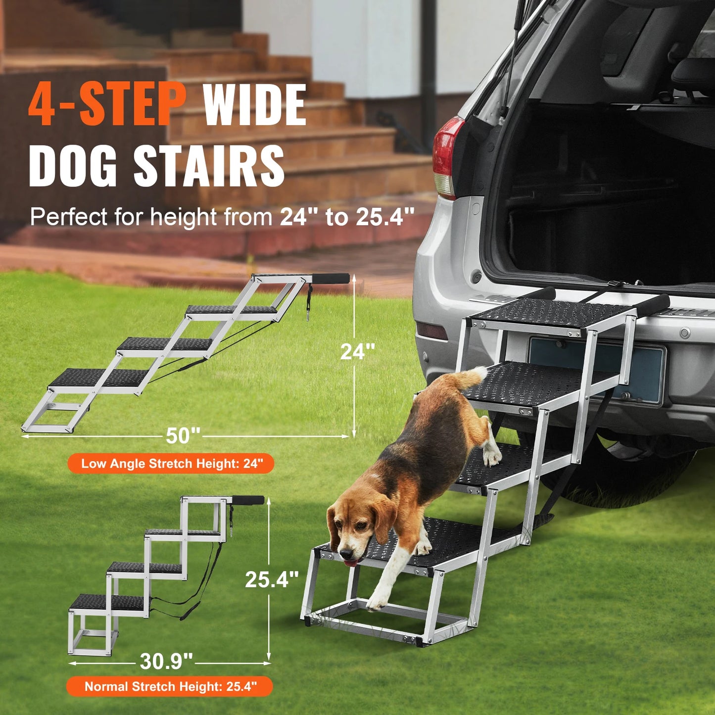 Petssify Folding Dog Car Steps – Wide Aluminum Pet Stairs for SUVs & Trucks