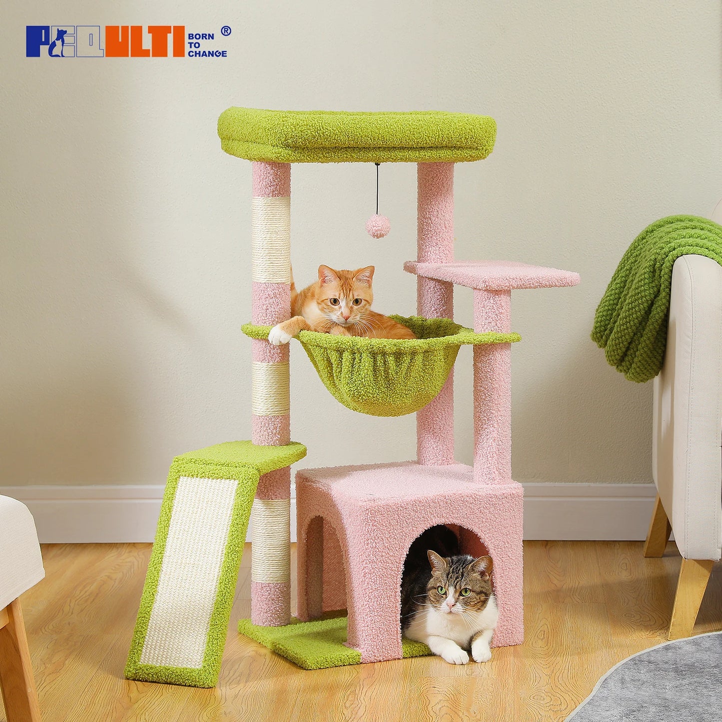 Small Cat Tree Tower | Natural Sisal Scratching Post | Top Perch & Private Condo | Perfect for Indoor Cats