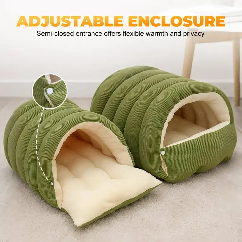 Petssify Winter Thermal Plush Cat Bed – Enclosed Warm House for Anxiety Relief
