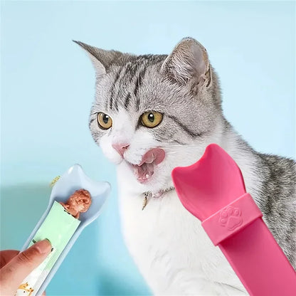 Cat Strip Squeeze Spoon for Lickable Wet Cat Treats Meat Puree No Mess Hands Free Pet Food Scoop Portable Anti Spill Cat Feeder