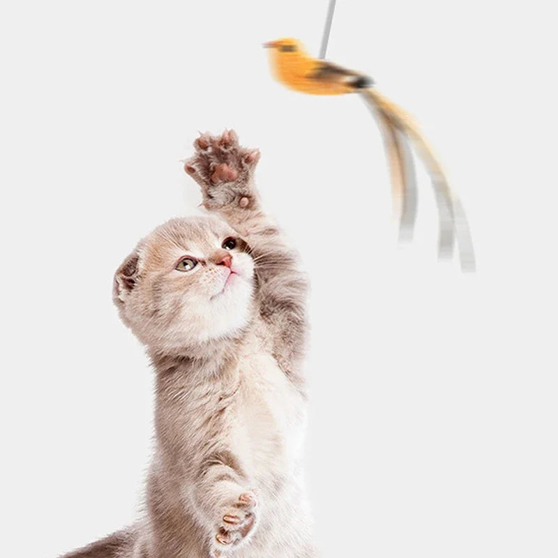 Petssify Simulated Bird Cat Toy – Suction Cup Feather Teaser with Steel Wire Rod