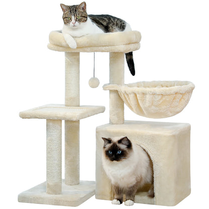 Small Cat Tree Tower | Natural Sisal Scratching Post | Top Perch & Private Condo | Perfect for Indoor Cats