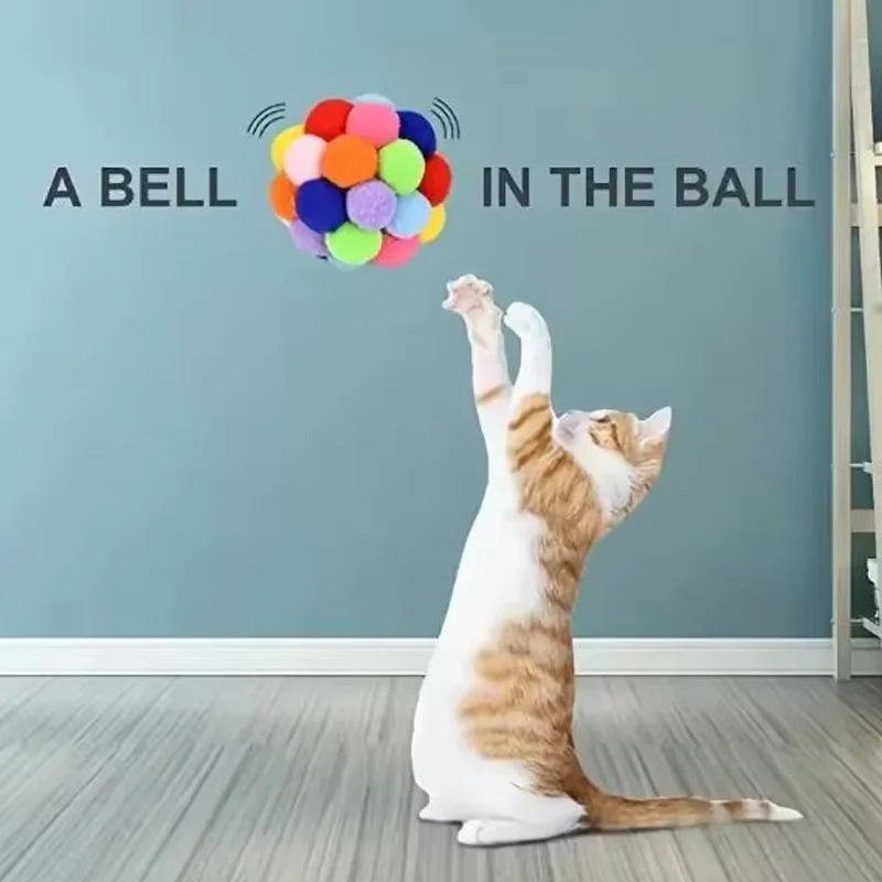 Cat interactive toy plush ball pet bouncy ball self-play ball boredom reliever cat teaser colorful yarn ball pet toy