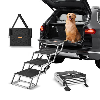 Petssify Folding Dog Car Steps – Wide Aluminum Pet Stairs for SUVs & Trucks