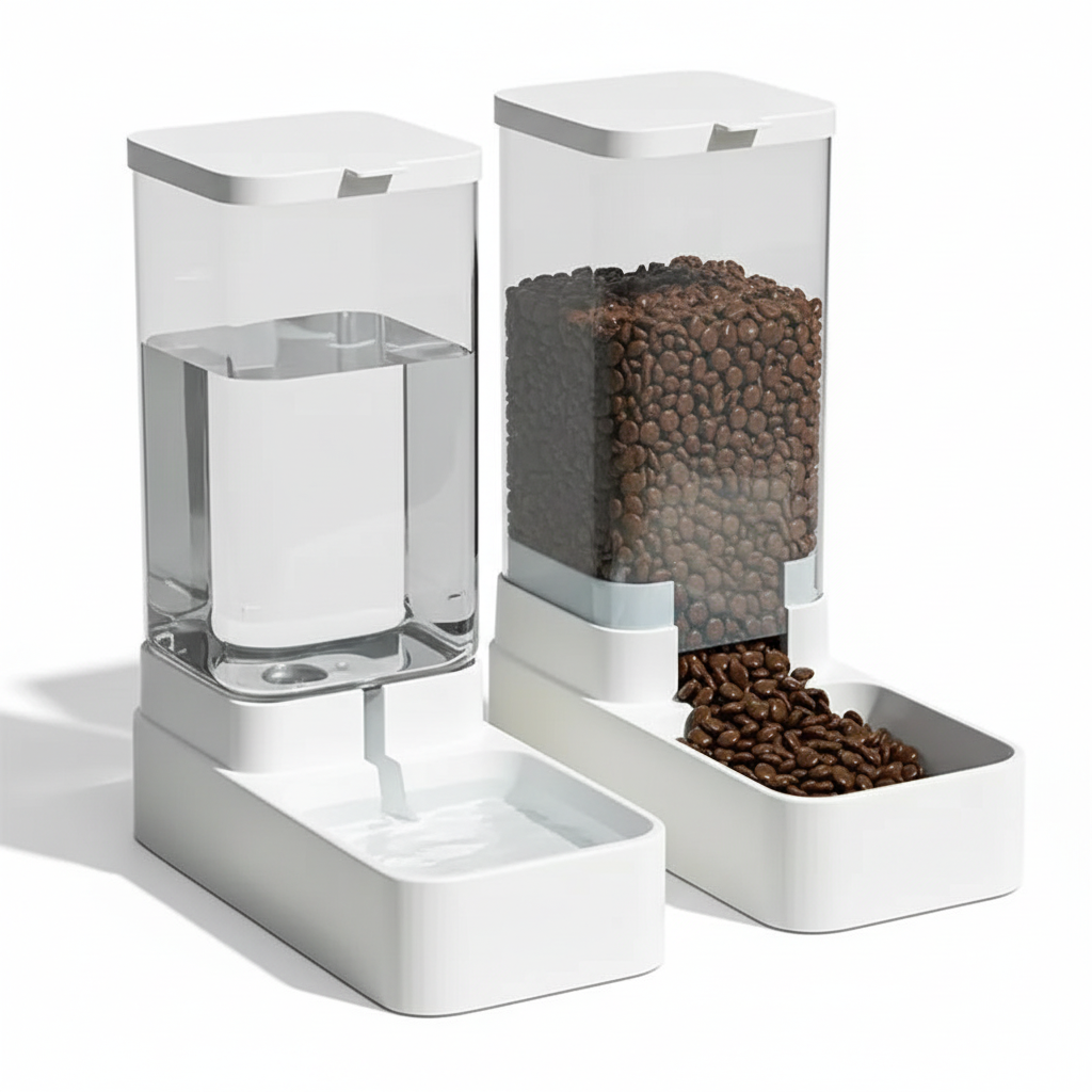 Automatic Gravity Pet Feeder Set – White Background