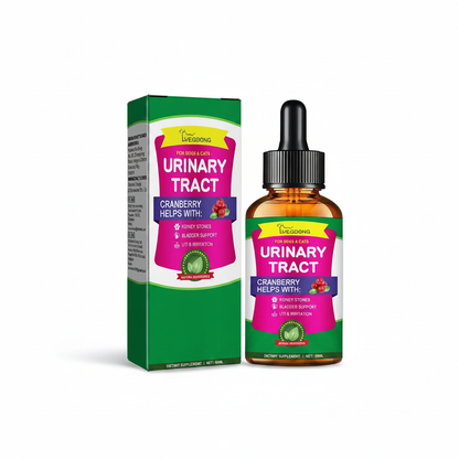 Cranberry urinary tract drops bottle and supplement box front view